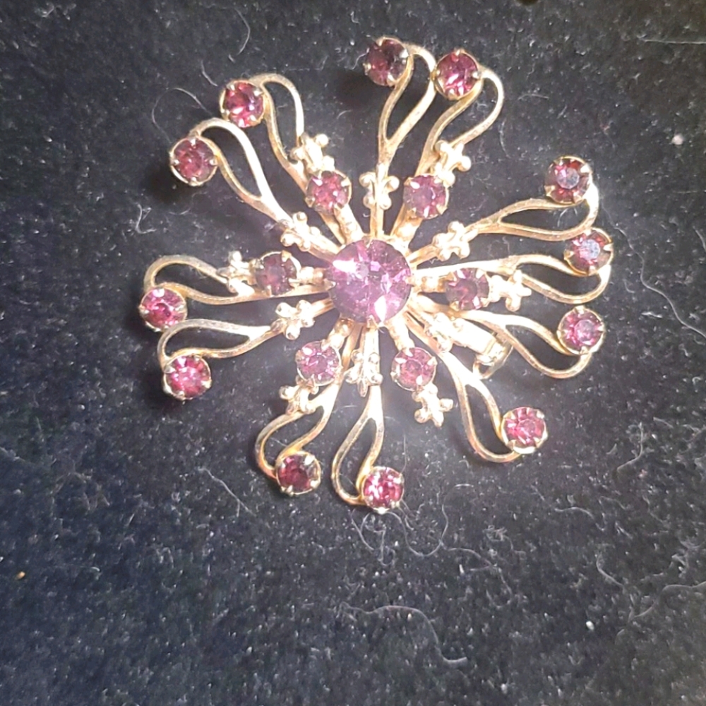 Antique purple rhinestone brooch